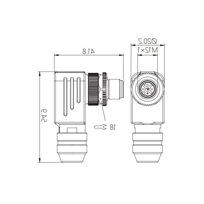 M12 4Pin、D-coded、Male 90°、Screw connection、Metal shielding、0CF101